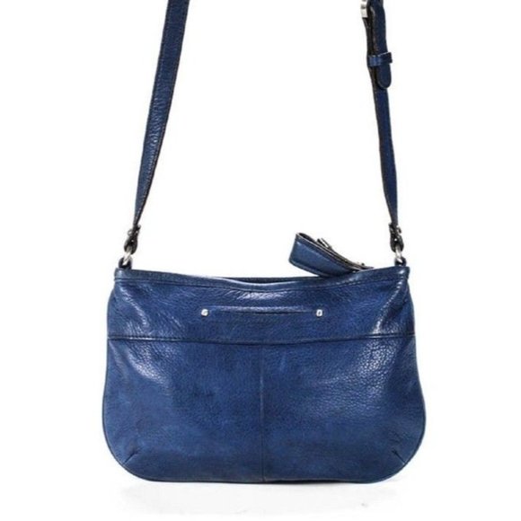 B Makowsky Denim Blue and Leather Crossbody With Bold Chrome Accents - Picture 4 of 12